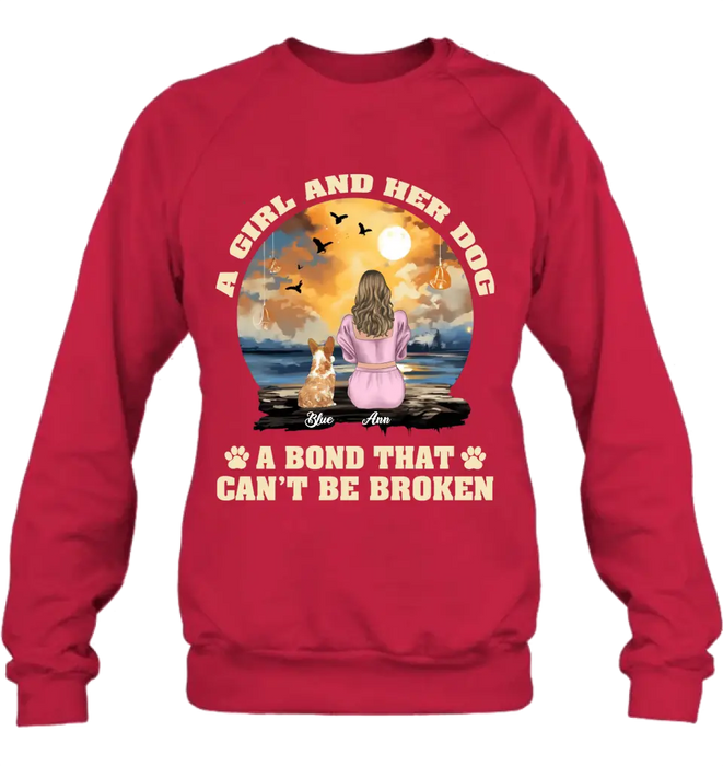 Personalized Dog Mom Shirt/Hoodie - Gift Idea for Dog Lover - Up to 4 Dogs -  A Girl And Her Dog A Bond That Can't Be Broken