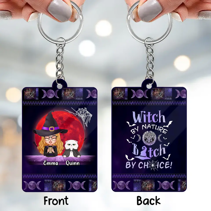 Personalized Halloween Pets Acrylic Keychain - Up to 6 Dogs/Cats - Halloween Gift Idea For Dog/Cat Lovers - Witch By Nature Bitch By Choice
