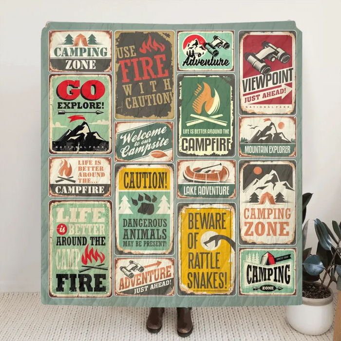 Camping Fleece Throw Blanket/Quilt - Gift Idea For Family/ Camping Lover - Camping Zone