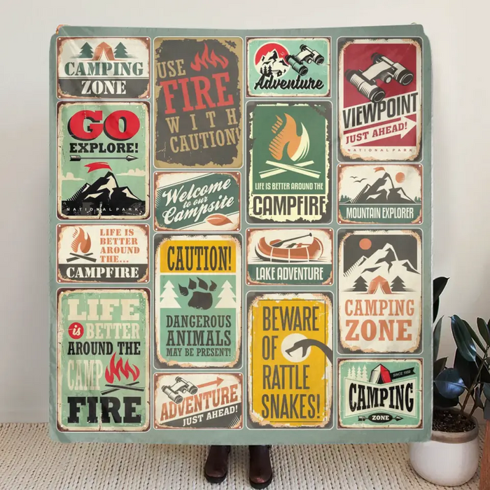 Camping Fleece Throw Blanket/Quilt - Gift Idea For Family/ Camping Lover - Camping Zone