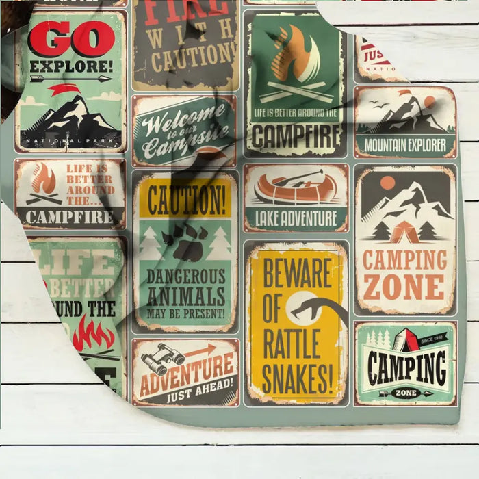 Camping Fleece Throw Blanket/Quilt - Gift Idea For Family/ Camping Lover - Camping Zone