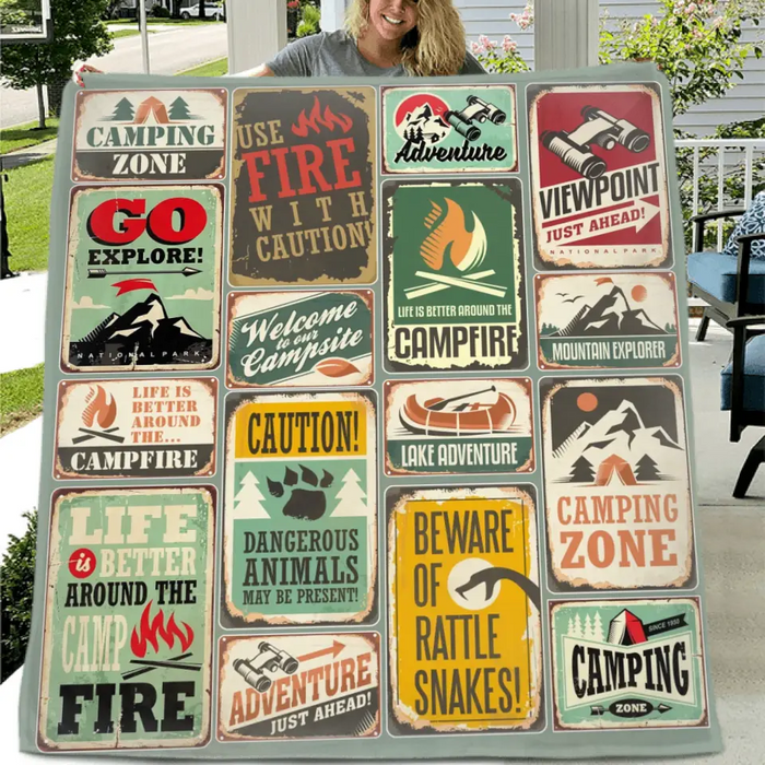 Camping Fleece Throw Blanket/Quilt - Gift Idea For Family/ Camping Lover - Camping Zone