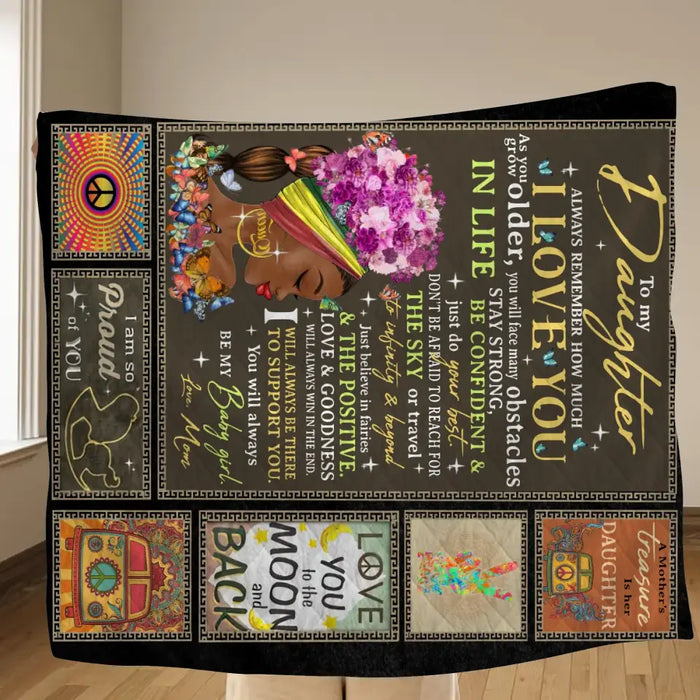 Personalized Hippie Girl Fleece Throw Blanket/Quilt - Gift Idea For Birthday/Daughter - To My Daughter Always Remember How Much I Love You