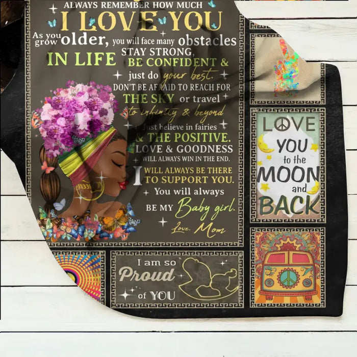 Personalized Hippie Girl Fleece Throw Blanket/Quilt - Gift Idea For Birthday/Daughter - To My Daughter Always Remember How Much I Love You