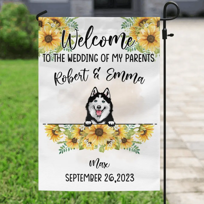 Personalized Dog Wedding Flag Sign - Up to 5 Dogs - Wedding Gift Idea For Couple/Dog Lover - Welcome To The Wedding Of Our Parents