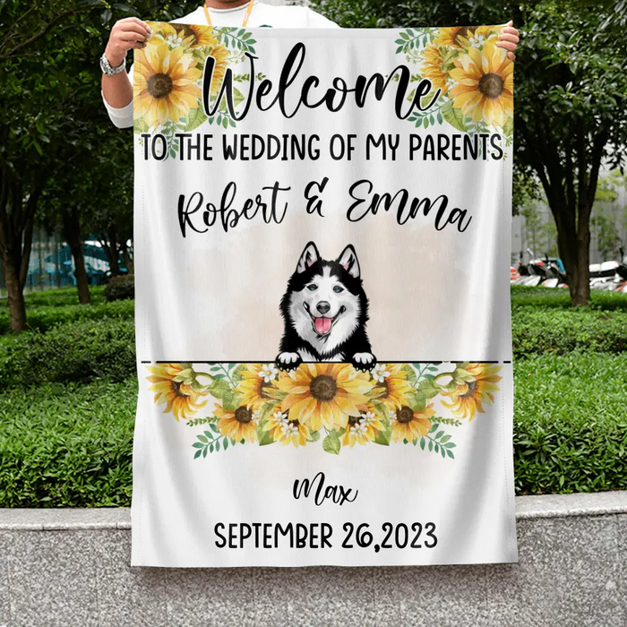 Personalized Dog Wedding Flag Sign - Up to 5 Dogs - Wedding Gift Idea For Couple/Dog Lover - Welcome To The Wedding Of Our Parents