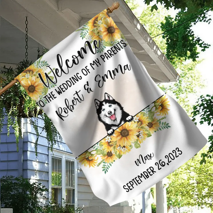 Personalized Dog Wedding Flag Sign - Up to 5 Dogs - Wedding Gift Idea For Couple/Dog Lover - Welcome To The Wedding Of Our Parents