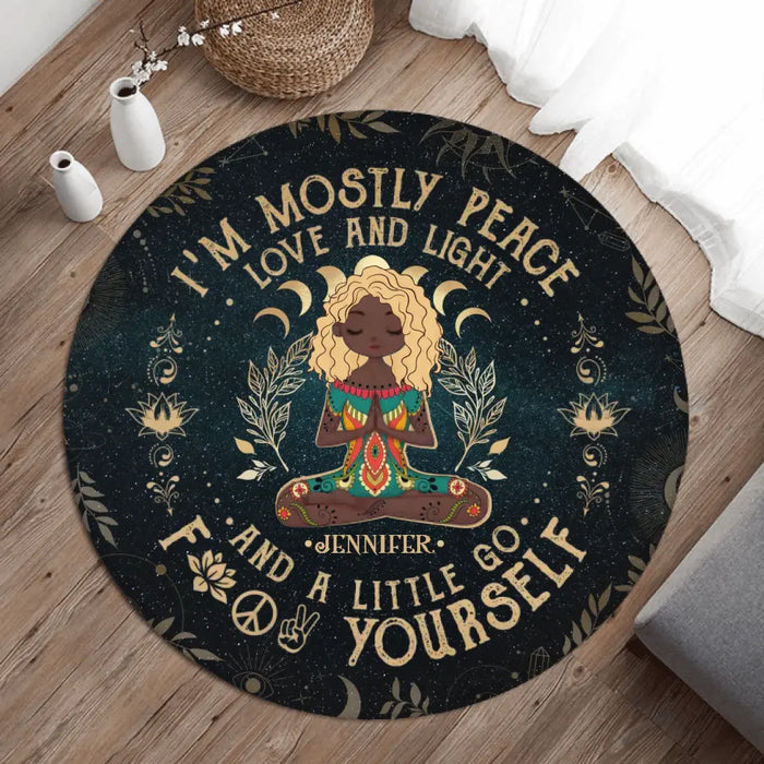 Personalized Yoga Round Rug - Halloween Gift Idea for Yoga Lovers - I'm Mostly Peace Love And Light