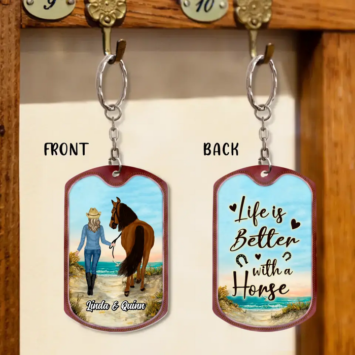 Personalized Horse Girl Aluminum Keychain - Up to 4 Horses - Gift Idea for Horse Lovers - Life Is Better With A Horse