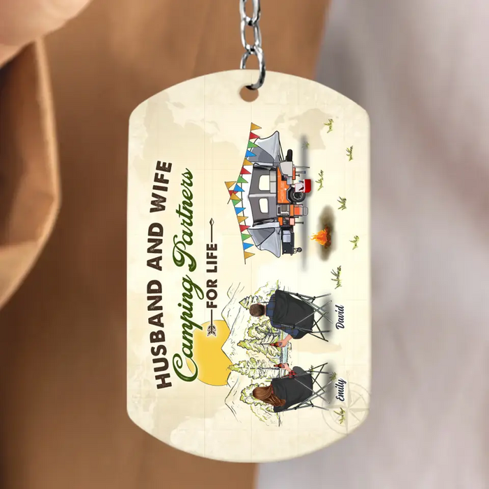 Personalized Camping Aluminum Keychain - Gift Idea For Couple/Friends/Family/Camping Lover/Pet Lover - Husband And Wife Camping Partners For Life