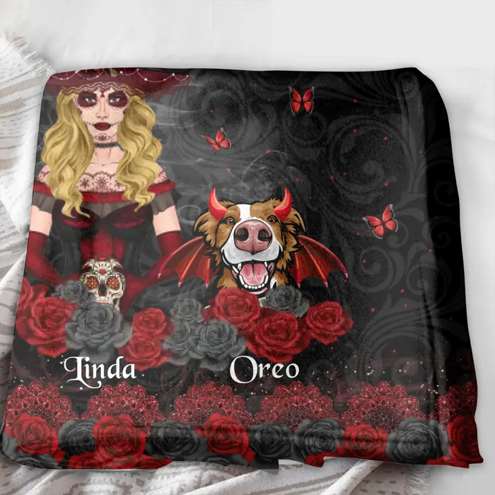Personalized Witch Mom Fleece Throw Blanket/Quilt - Halloween Gift Idea for Witch Lovers/Pet Lovers - A Witch Can Not Survive On Wine Alone She Also Needs Her Dog