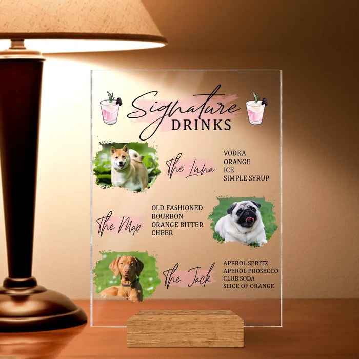 Personalized Pet Photo Acrylic Plaque - Up to 3 Pets - Gift For Pet Lover - Signature Drinks