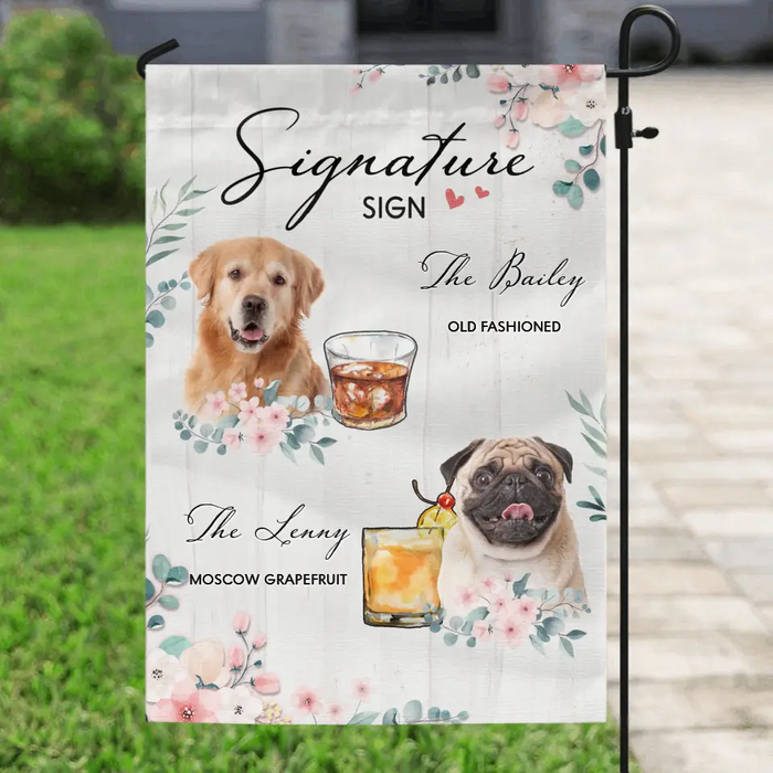 Personalized Wedding Flag Sign - Upload Up to 3 Pet's Photo - Wedding Gift Idea For Couple/Dog Lover - Signature Drink Sign