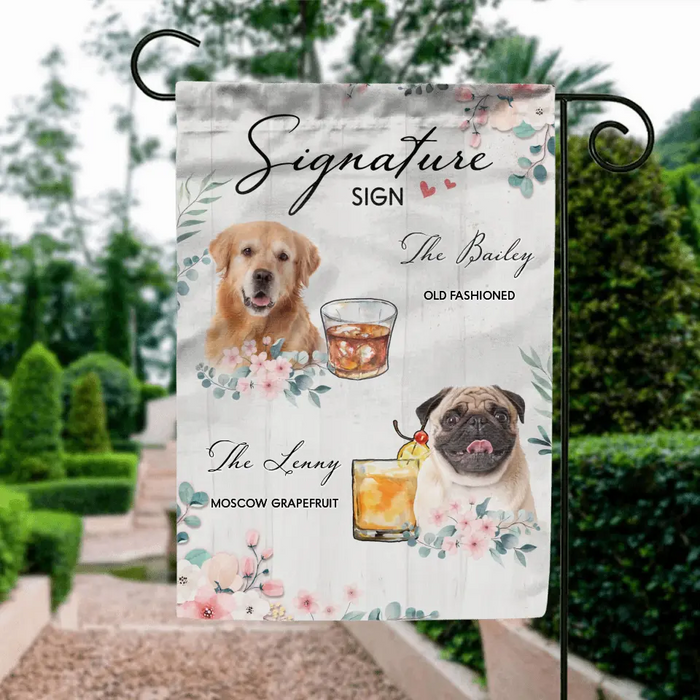 Personalized Wedding Flag Sign - Upload Up to 3 Pet's Photo - Wedding Gift Idea For Couple/Dog Lover - Signature Drink Sign