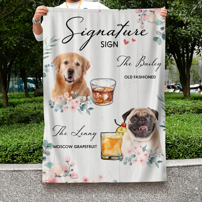 Personalized Wedding Flag Sign - Upload Up to 3 Pet's Photo - Wedding Gift Idea For Couple/Dog Lover - Signature Drink Sign