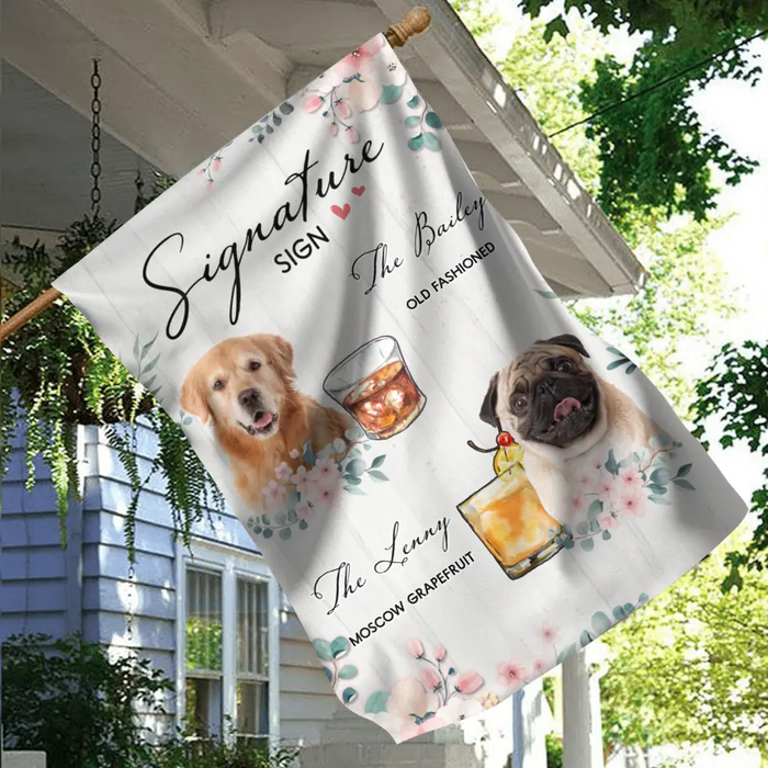 Personalized Wedding Flag Sign - Upload Up to 3 Pet's Photo - Wedding Gift Idea For Couple/Dog Lover - Signature Drink Sign
