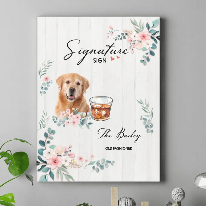 Personalized Wedding Canvas - Upload Up to 3 Pet's Photo - Wedding Gift Idea For Couple/Dog Lover - Signature Drink Sign