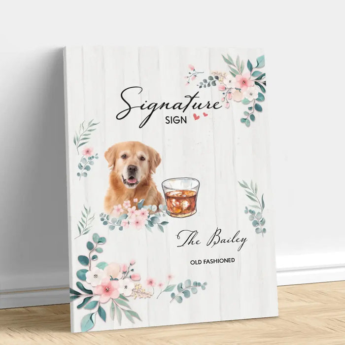 Personalized Wedding Canvas - Upload Up to 3 Pet's Photo - Wedding Gift Idea For Couple/Dog Lover - Signature Drink Sign