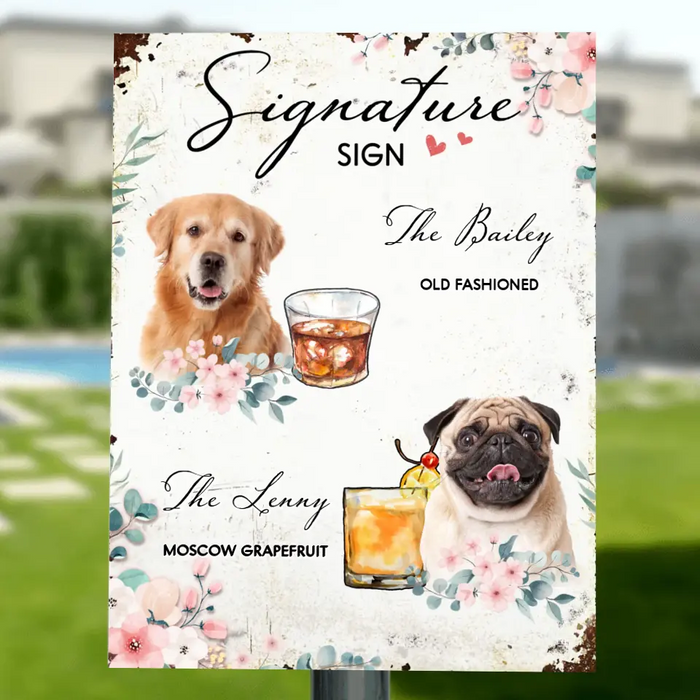 Personalized Wedding Metal Sign - Upload Up to 3 Pet's Photo - Wedding Gift Idea For Couple/Dog Lover - Signature Drink Sign