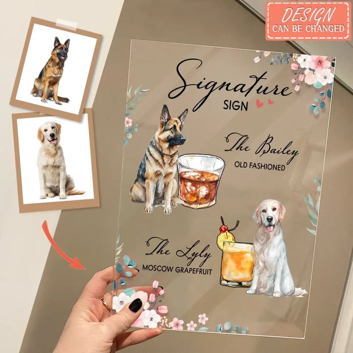 Personalized Wedding Acrylic Plaque - Upload Up to 2 Pet's Photo - Wedding Gift Idea For Couple/Dog Lover - Signature Drink Sign