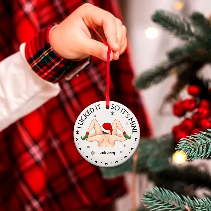 Personalized Christmas Couple Circle Wooden Ornament - Christmas Gift Idea For Couple/Gift To Her - I Licked It So It's Mine