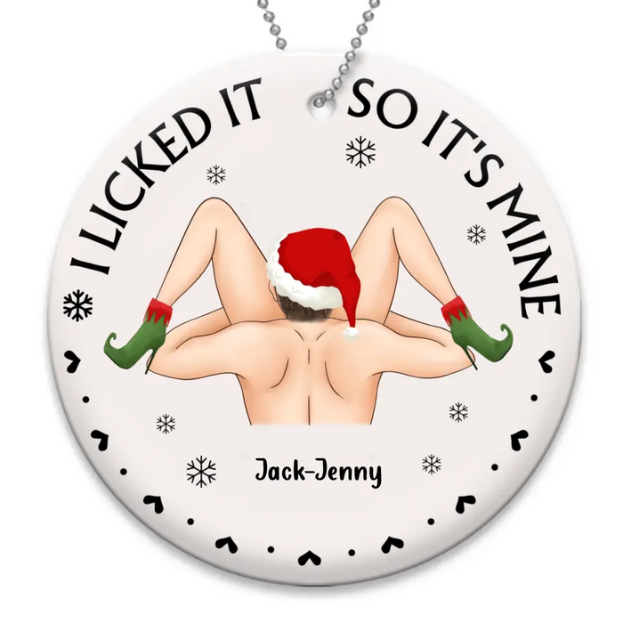 Personalized Christmas Couple Circle Wooden Ornament - Christmas Gift Idea For Couple/Gift To Her - I Licked It So It's Mine