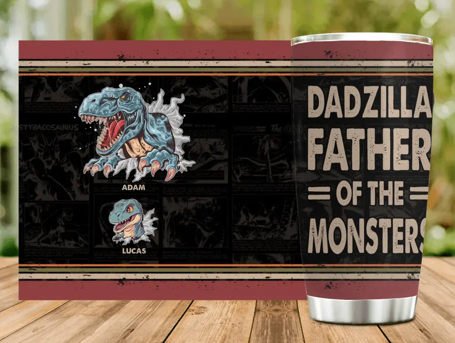 Personalized Father Dinosaur Tumbler - Gift Idea For Dad/Father - Up to 5 Kids - Dadzilla Father Of The Monsters