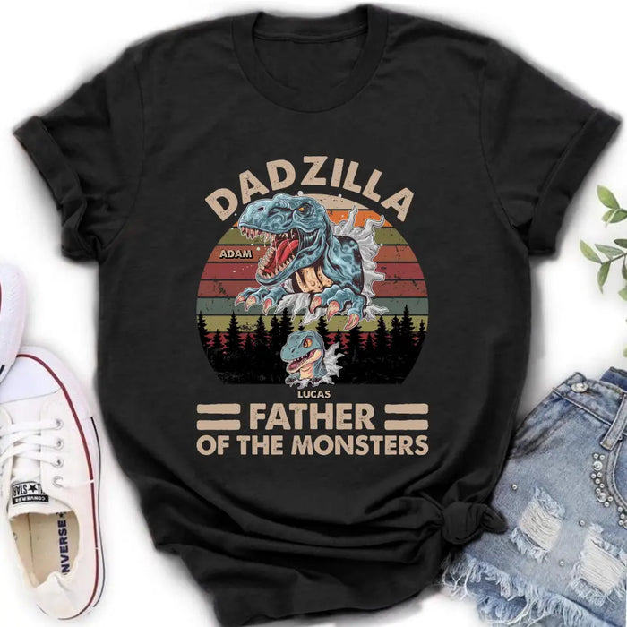 Personalized Father Dinosaur Shirt/Hoodie - Gift Idea For Dad/Father - Up to 5 Kids - Dadzilla Father Of The Monsters