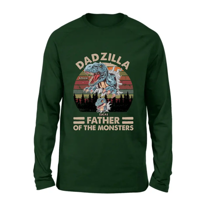 Personalized Father Dinosaur Shirt/Hoodie - Gift Idea For Dad/Father - Up to 5 Kids - Dadzilla Father Of The Monsters