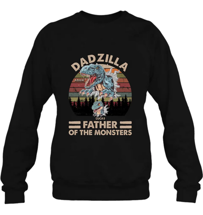 Personalized Father Dinosaur Shirt/Hoodie - Gift Idea For Dad/Father - Up to 5 Kids - Dadzilla Father Of The Monsters