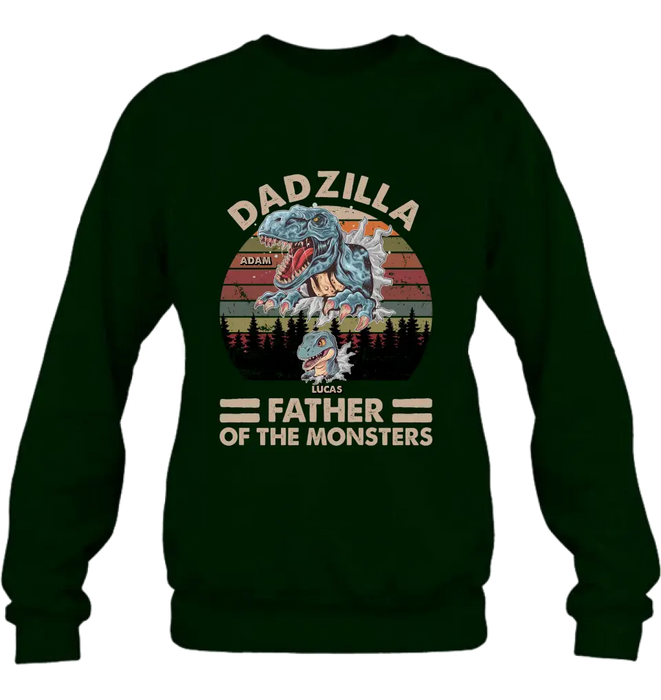Personalized Father Dinosaur Shirt/Hoodie - Gift Idea For Dad/Father - Up to 5 Kids - Dadzilla Father Of The Monsters