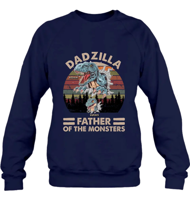 Personalized Father Dinosaur Shirt/Hoodie - Gift Idea For Dad/Father - Up to 5 Kids - Dadzilla Father Of The Monsters