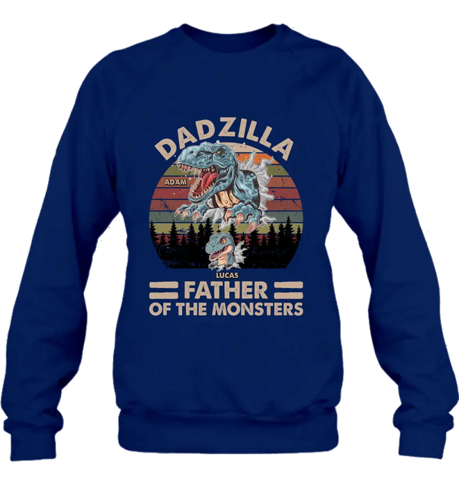 Personalized Father Dinosaur Shirt/Hoodie - Gift Idea For Dad/Father - Up to 5 Kids - Dadzilla Father Of The Monsters