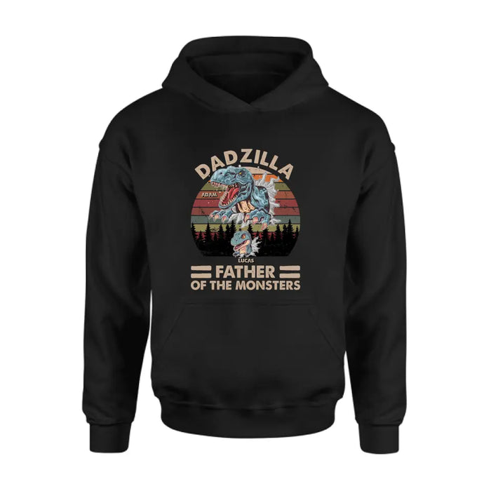 Personalized Father Dinosaur Shirt/Hoodie - Gift Idea For Dad/Father - Up to 5 Kids - Dadzilla Father Of The Monsters