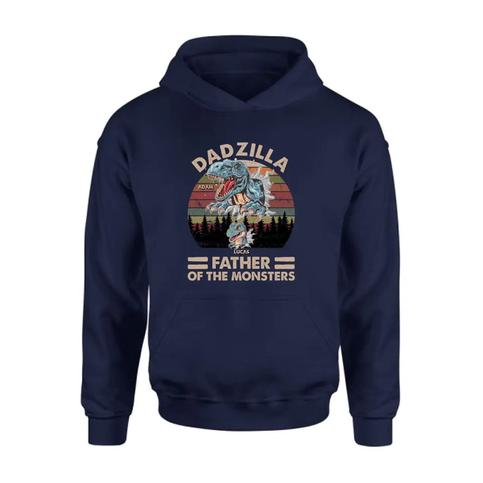 Personalized Father Dinosaur Shirt/Hoodie - Gift Idea For Dad/Father - Up to 5 Kids - Dadzilla Father Of The Monsters