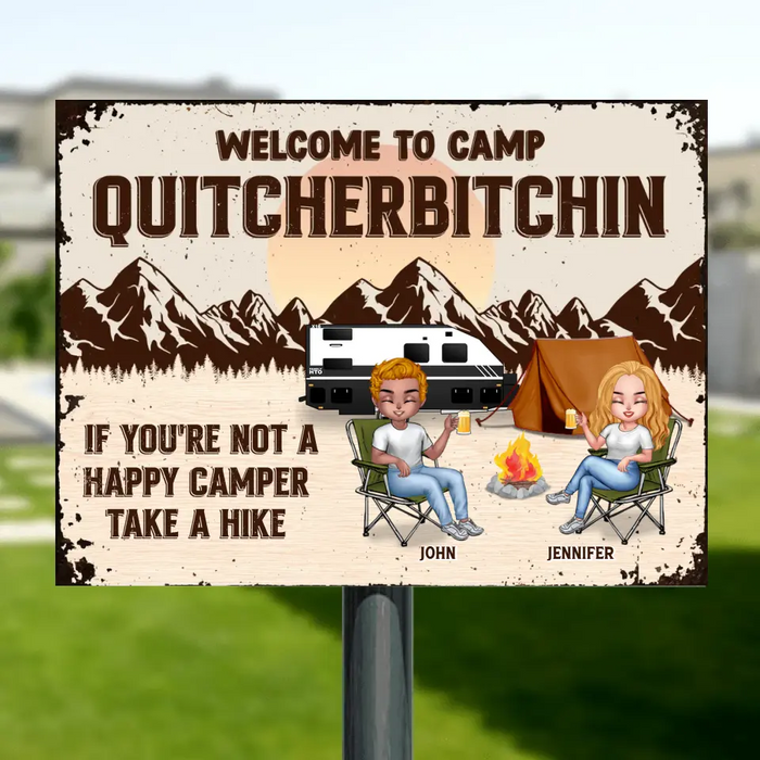 Personalized Camping Metal Sign - Gift Idea For Camping Lover/Couple/Friends - Up to 4 People - Welcome To Camp Quitcherbitchin