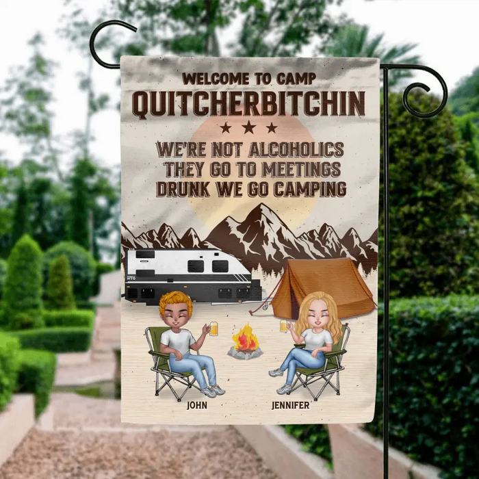 Personalized Camping Flag - Up to 4 People - Gift Idea for Camping Lovers/Couple/Friends - Welcome To Camp Quitcherbitchin