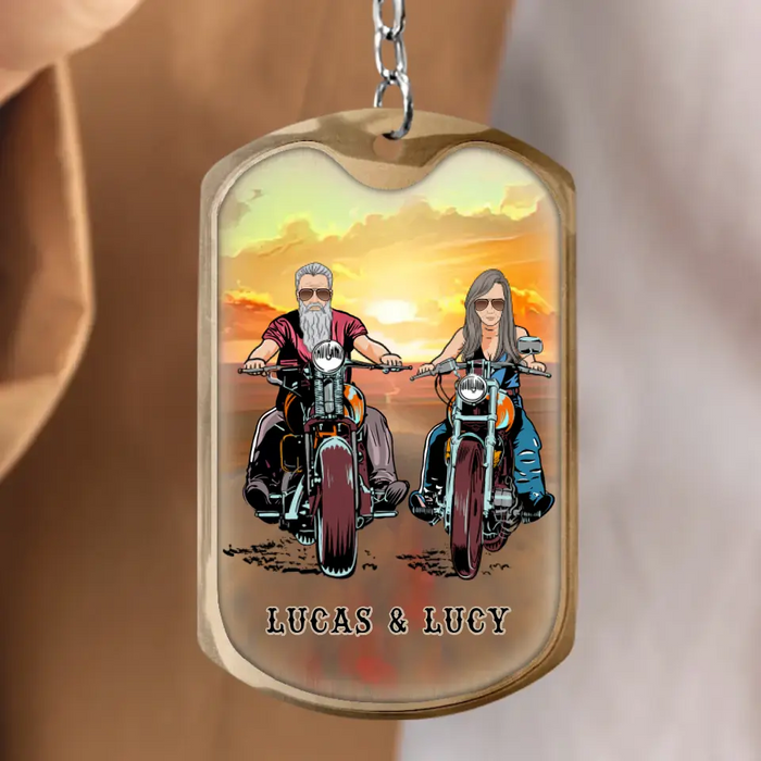 Personalized Couple Biker Aluminum Keychain - Gift Idea For Him/Gift To Husband From Wife - Ride Safely Handsome I Need You Here With Me Love You More