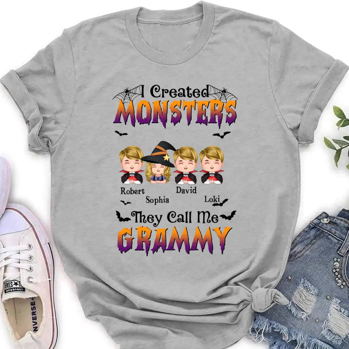 Personalized Grandma Shirt/Hoodie - Halloween Gift Idea for Witch Lovers - Up to 4 Kids - I Created Monsters They Call Me Grammy