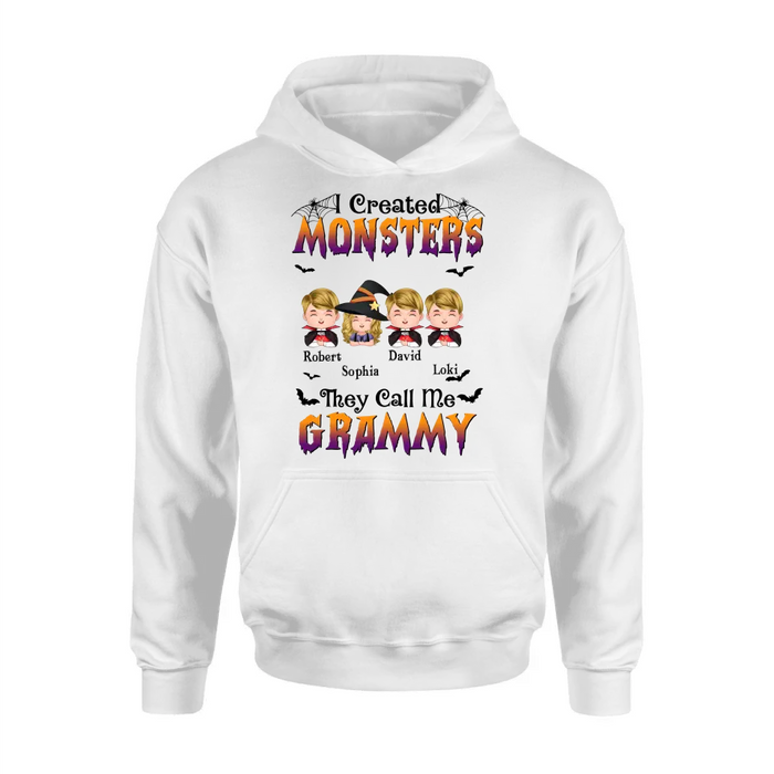 Personalized Grandma Shirt/Hoodie - Halloween Gift Idea for Witch Lovers - Up to 4 Kids - I Created Monsters They Call Me Grammy