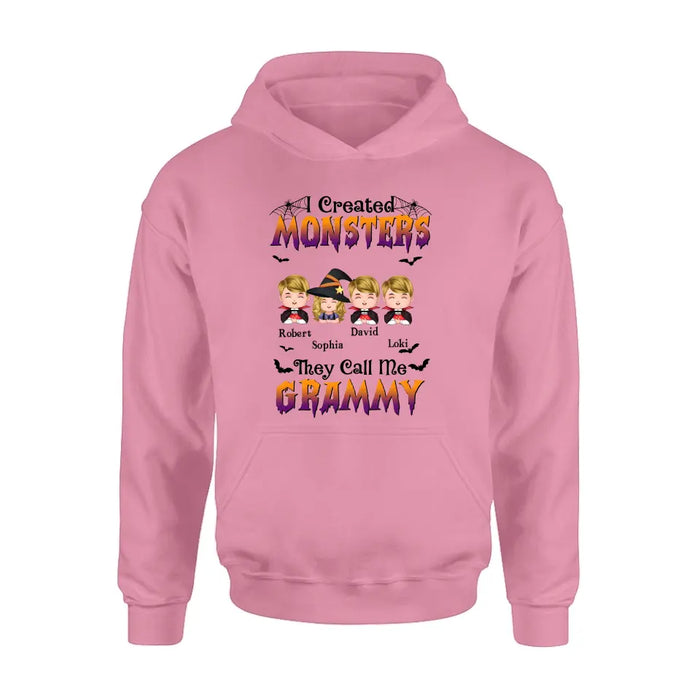 Personalized Grandma Shirt/Hoodie - Halloween Gift Idea for Witch Lovers - Up to 4 Kids - I Created Monsters They Call Me Grammy