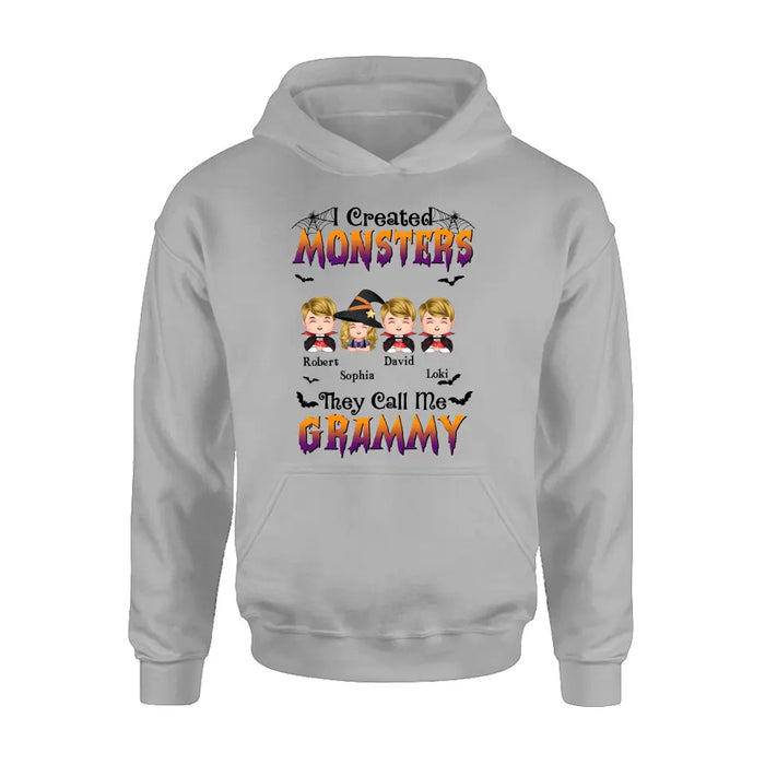 Personalized Grandma Shirt/Hoodie - Halloween Gift Idea for Witch Lovers - Up to 4 Kids - I Created Monsters They Call Me Grammy