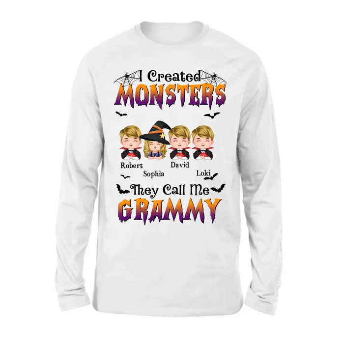 Personalized Grandma Shirt/Hoodie - Halloween Gift Idea for Witch Lovers - Up to 4 Kids - I Created Monsters They Call Me Grammy