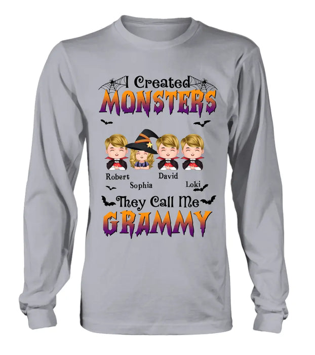 Personalized Grandma Shirt/Hoodie - Halloween Gift Idea for Witch Lovers - Up to 4 Kids - I Created Monsters They Call Me Grammy