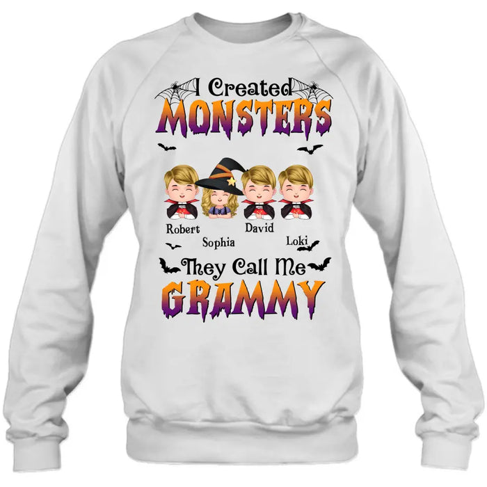 Personalized Grandma Shirt/Hoodie - Halloween Gift Idea for Witch Lovers - Up to 4 Kids - I Created Monsters They Call Me Grammy