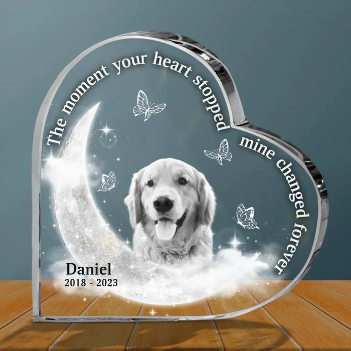 Personalized Memorial Pet Custom Photo Acrylic Plaque - Memorial Gift Idea For Pet Owners - The Moment Your Heart Stopped Mine Changed Forever