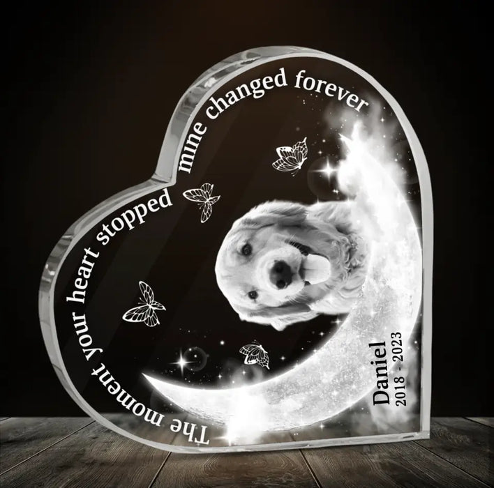 Personalized Memorial Pet Custom Photo Acrylic Plaque - Memorial Gift Idea For Pet Owners - The Moment Your Heart Stopped Mine Changed Forever