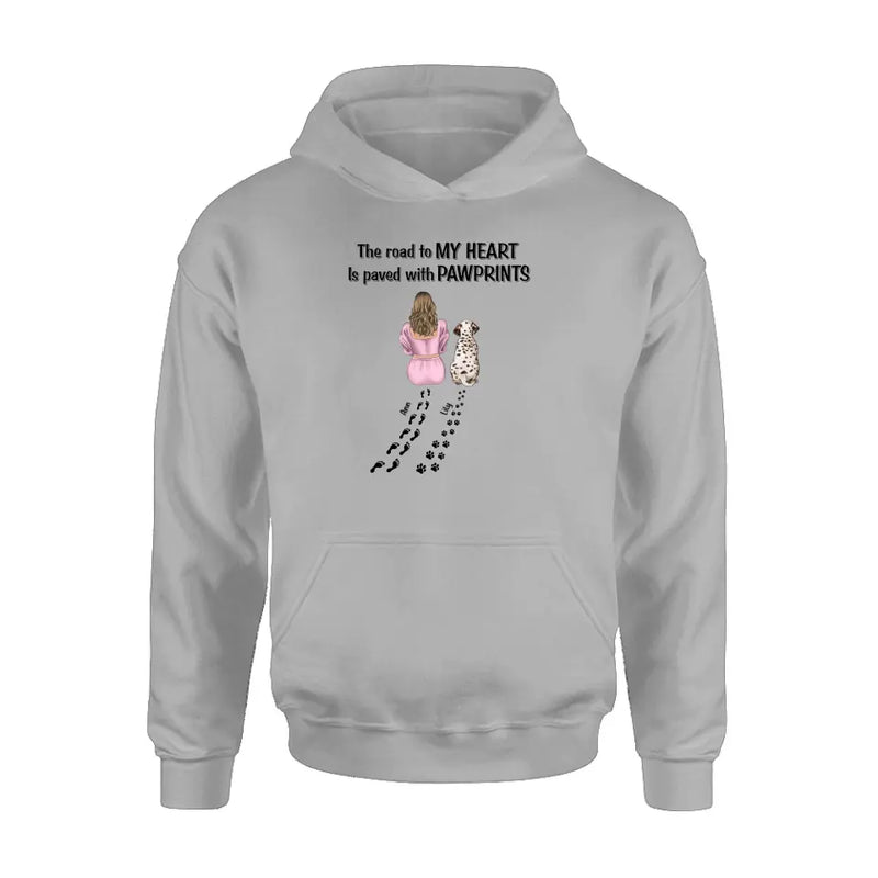 Personalized Pet Mom Shirt/Hoodie - Gift Idea For Dog/Cat Lover - Up to 3 Pets - The Road To My Heart Is Paved With Pawprints