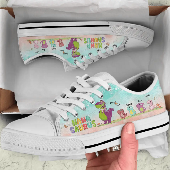 Personalized Dinosaur Kid Low Top Sneakers - Gift Idea For Kids - Nanasaurus