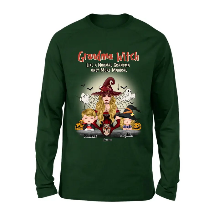 Personalized Grandma Witch Shirt/Hoodie - Gift Idea For Halloween - Up to 2 Kids - Grandma Witch Like A Normal Grandma Only More Magical